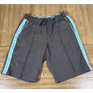 Women’s Athletic Shorts M Gray Teal Stripe Workout Running